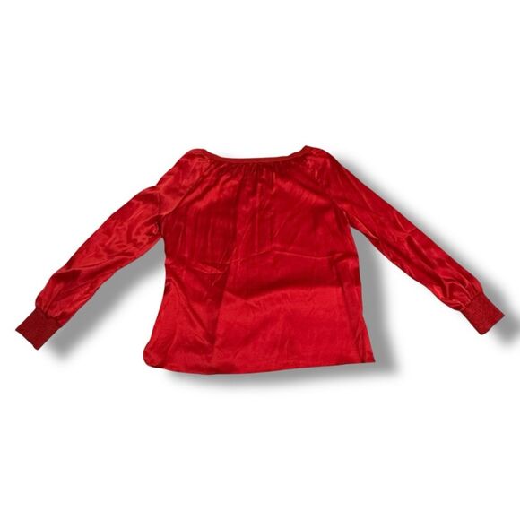 Caroline Biss Red Silk Blouse Women’s Size 40 (US 8) Long Sleeve Classic Elegant - Picture 2 of 6